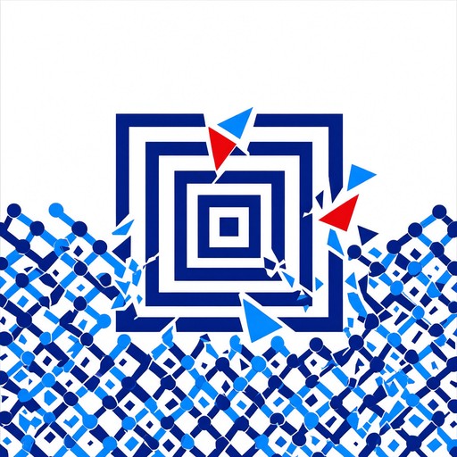 Flat vector illustration of nested navy squares guarding a blue lattice ...