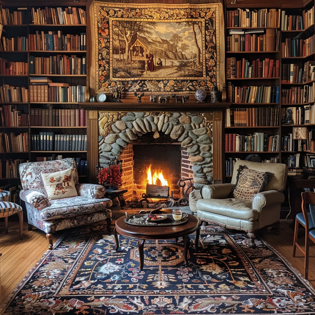 Free Cozy Library Fireplace Image - Library, Fireplace, Books ...