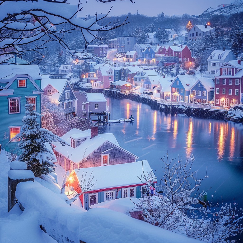 Snow Resort Riverside Free Snowy riverside town Photo - Winter, Snow, Town | Download at ...
