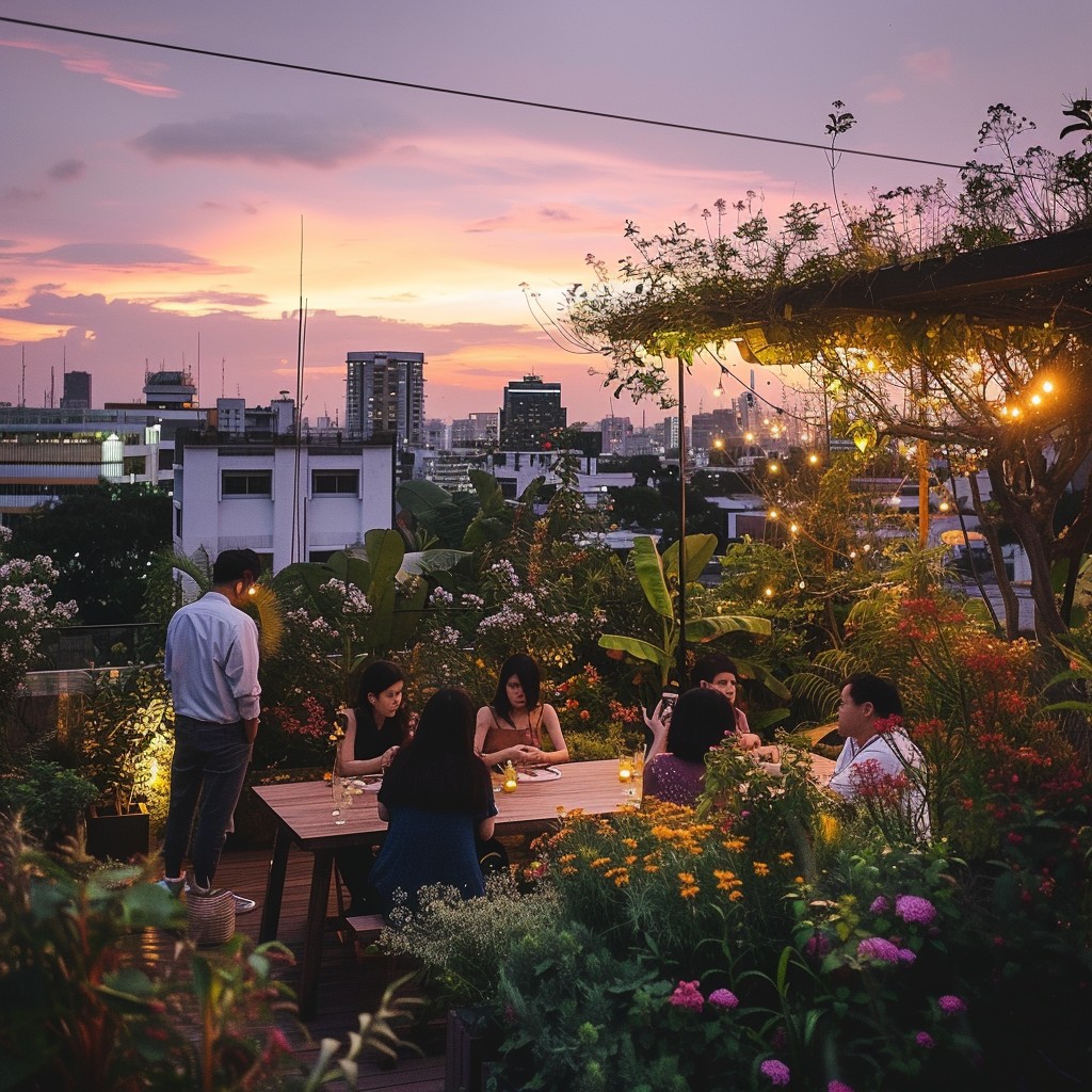 Viage Rooftop Free Rooftop Evening Gathering Image - Rooftop, Sunset, Friends ...