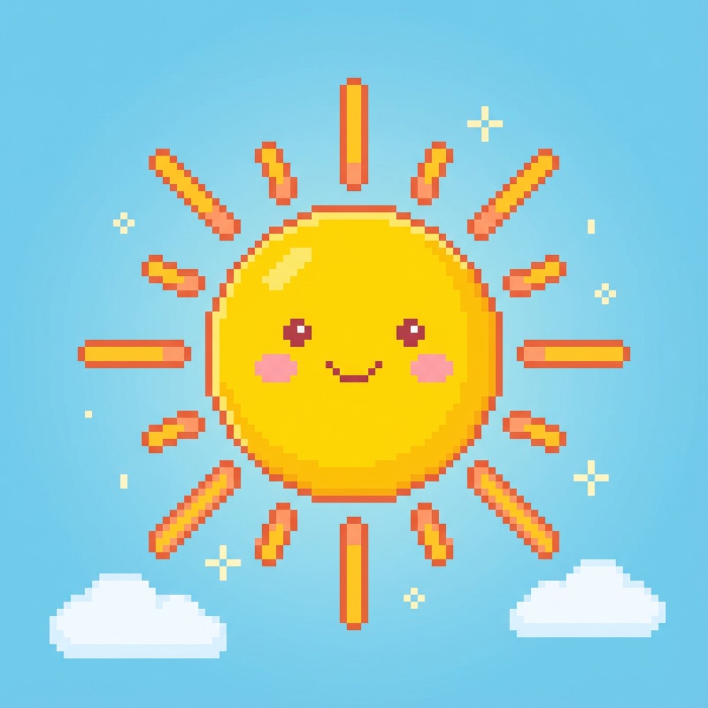 Free Happy Pixel Sun Image - Sun, Pixel, Kawaii | Download at StockCake
