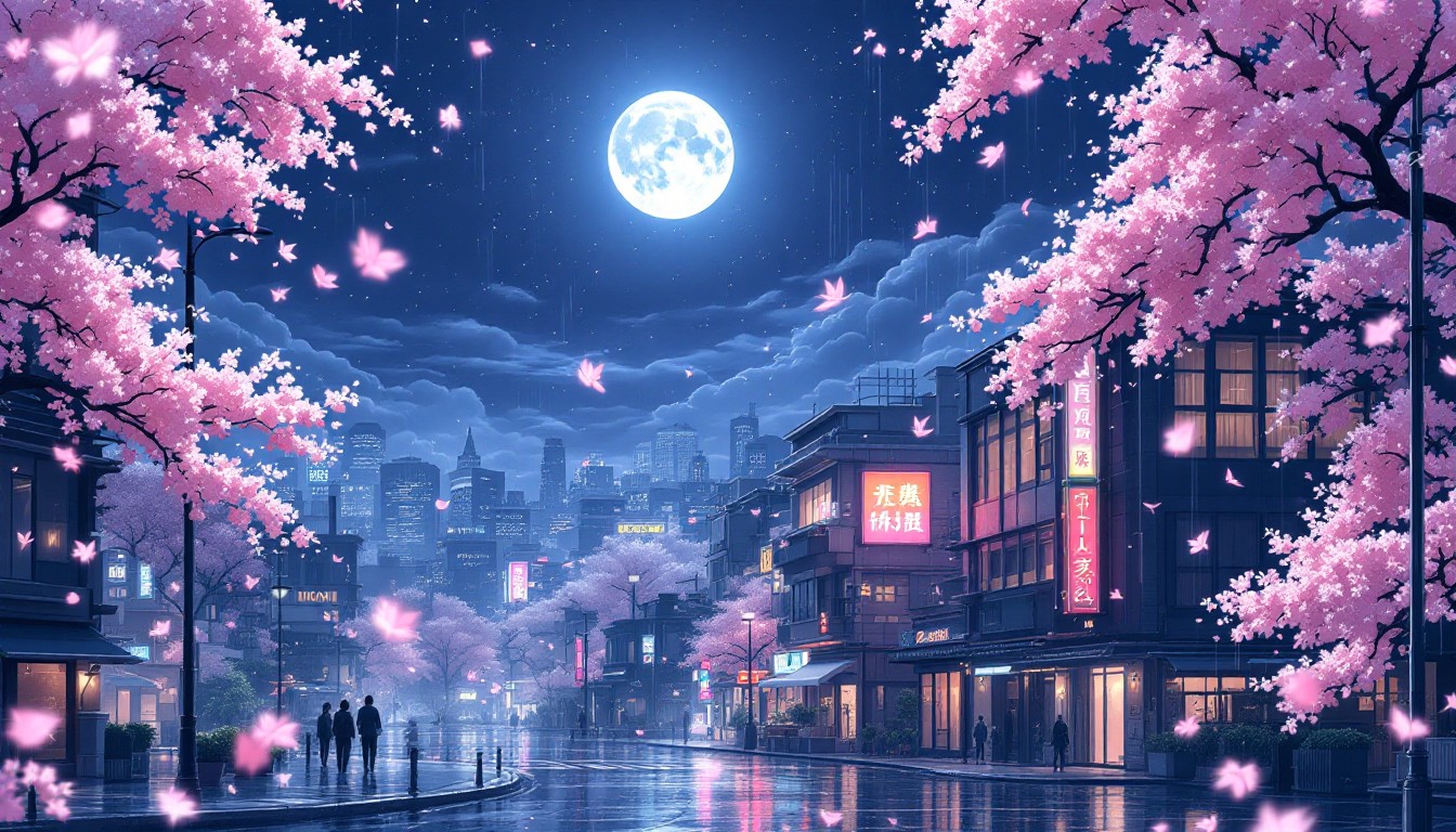 Free Moonlit Cherry Night Image - Moonlit, Sakura, Night | Download at ...