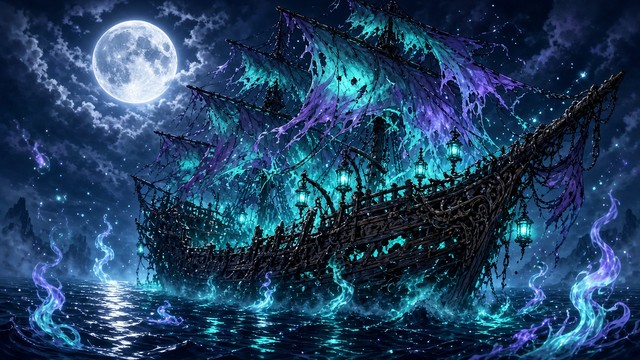 Download Glowing Ghost Ship Image - Ghost, Ship, Anime | StockCake