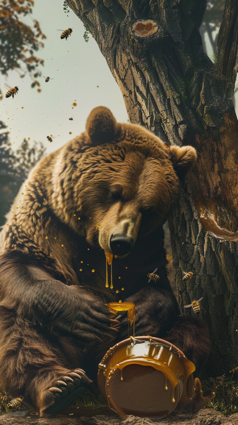 Free Bear Eating Honey Image - Bear, Honey, Tree | Download at StockCake