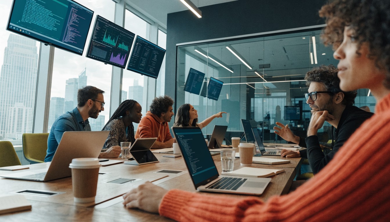 Tech Team Dynamic Free Tech Team Collaboration Image - Technology, Teamwork, Collaboration | Download at StockCake