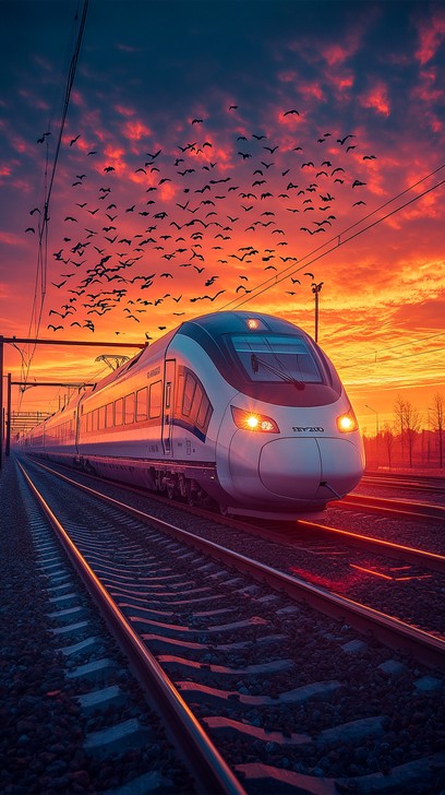 Free Sunset Railroad Journey Image - Train, Sunset, Birds | Download at ...