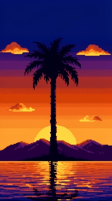 Free Pixel Paradise Sunset Image - Pixel, Sunset, Palm | Download at ...