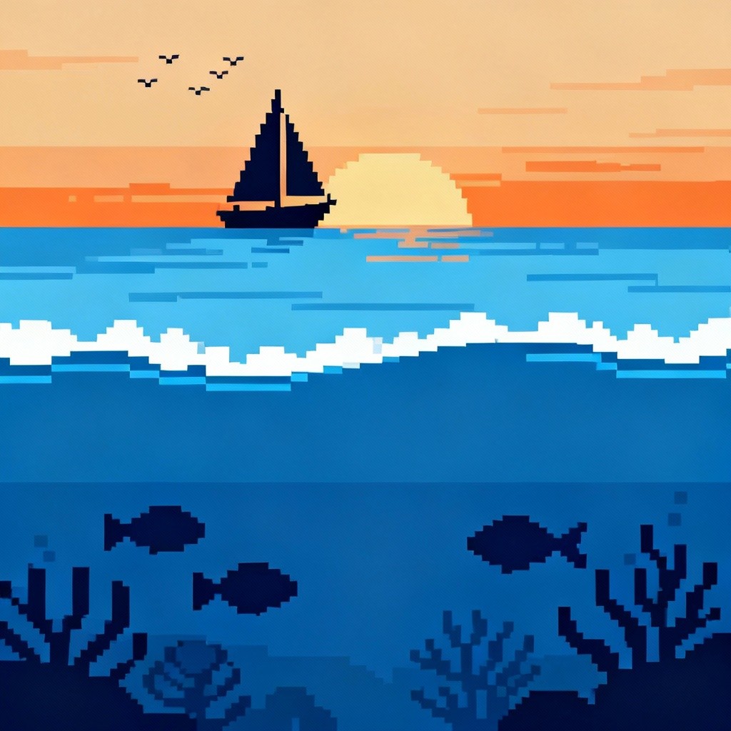 Free Ocean Sunset Depths Image - Pixel, Retro, Ocean | Download at ...