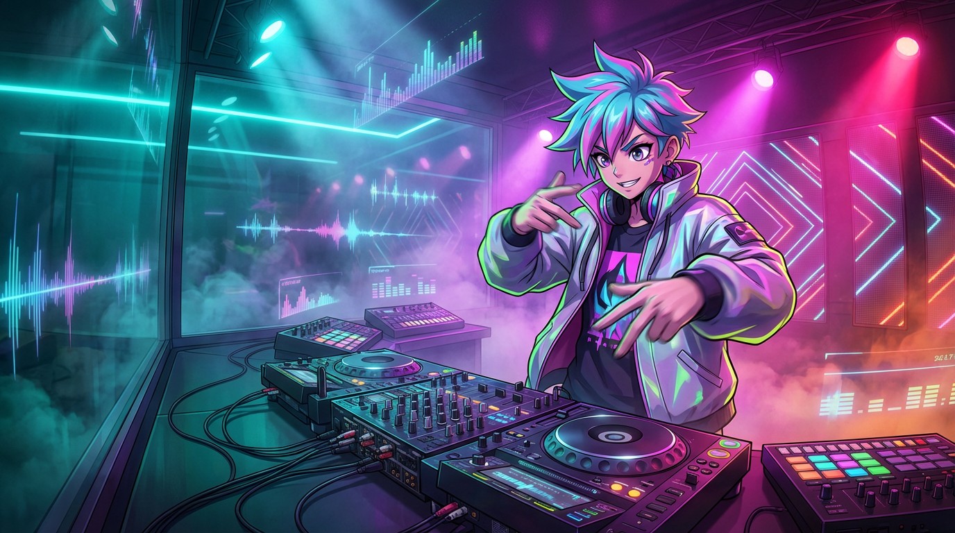 Free Neon DJ Performance Image - Dj, Anime, Neon | Download at StockCake