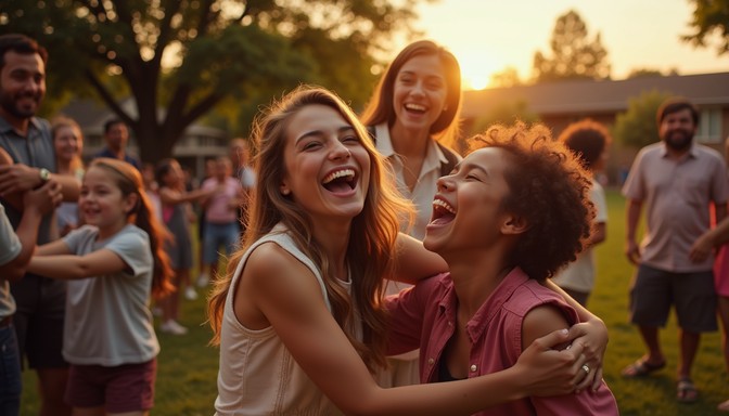Authentic Friends Free Joyful Outdoor Gathering Image - Community, Laughter, Sunset ...