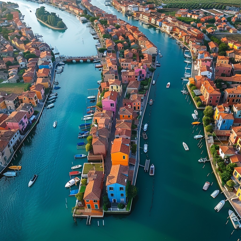 Free Colorful riverside town Image - Aerial, Sunset, Town | Download at ...
