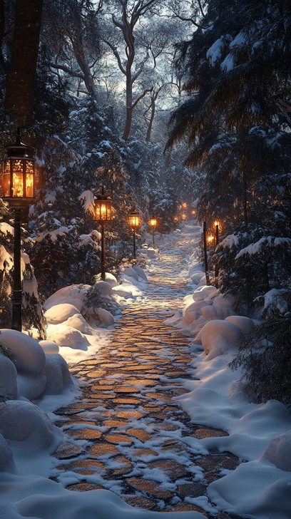 Free Snowy Lantern Path Image - Winter, Snow, Lanterns | Download at ...