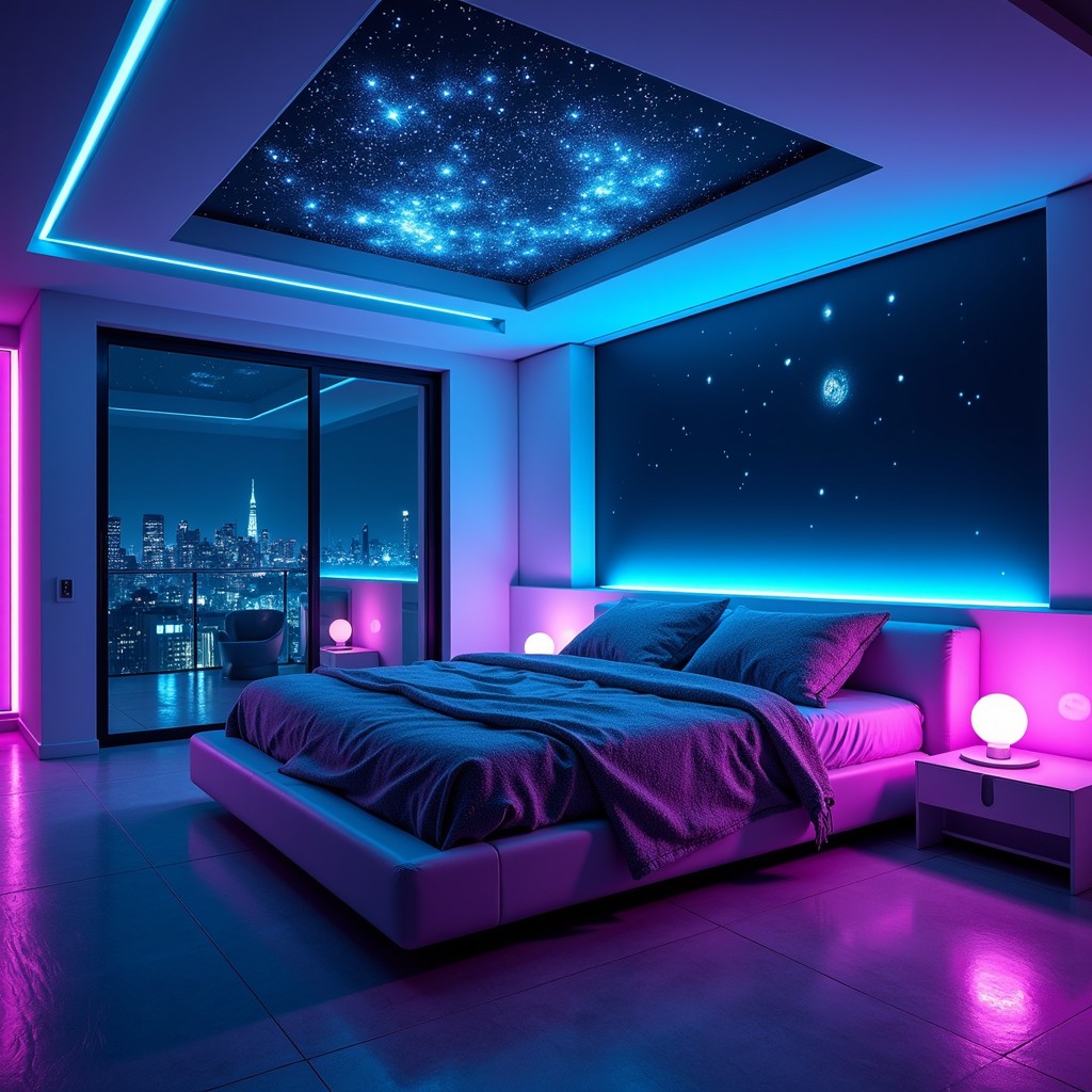 Free Cosmic Neon Sanctuary Image - Futuristic, Bedroom, Neon | Download ...