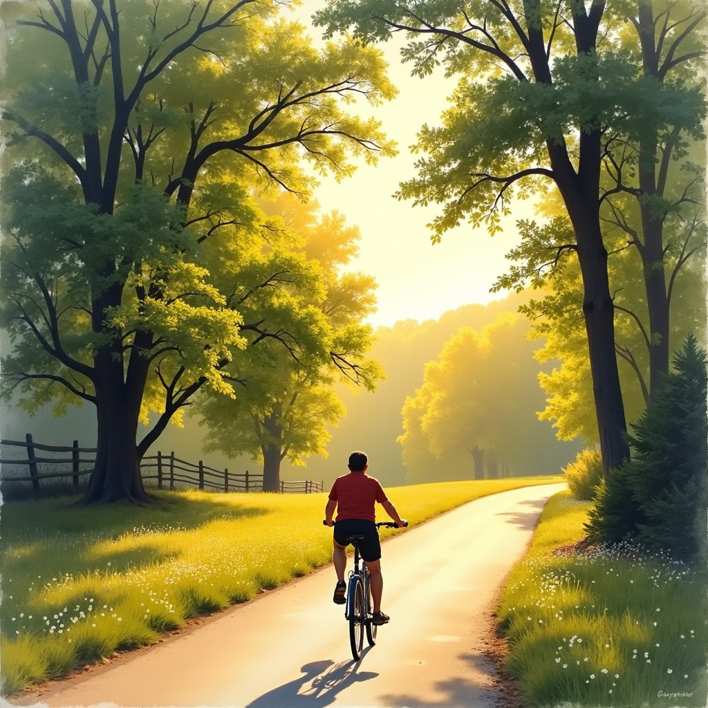Free Golden Path Ride Image - Watercolor, Cyclist, Sunset | Download at ...