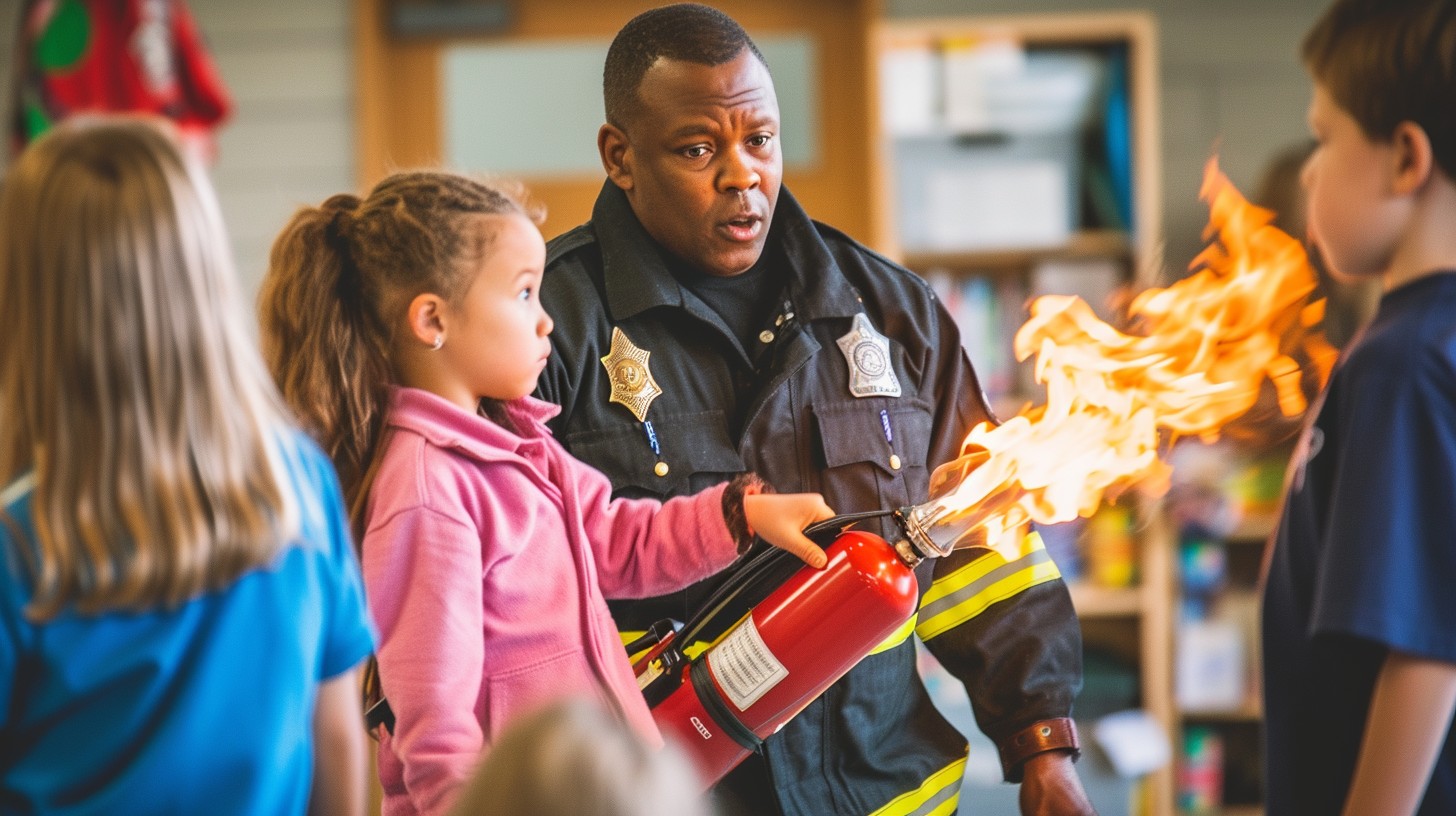 Free Fire Safety Demonstration Image - Firefighter, Children, Safety ...