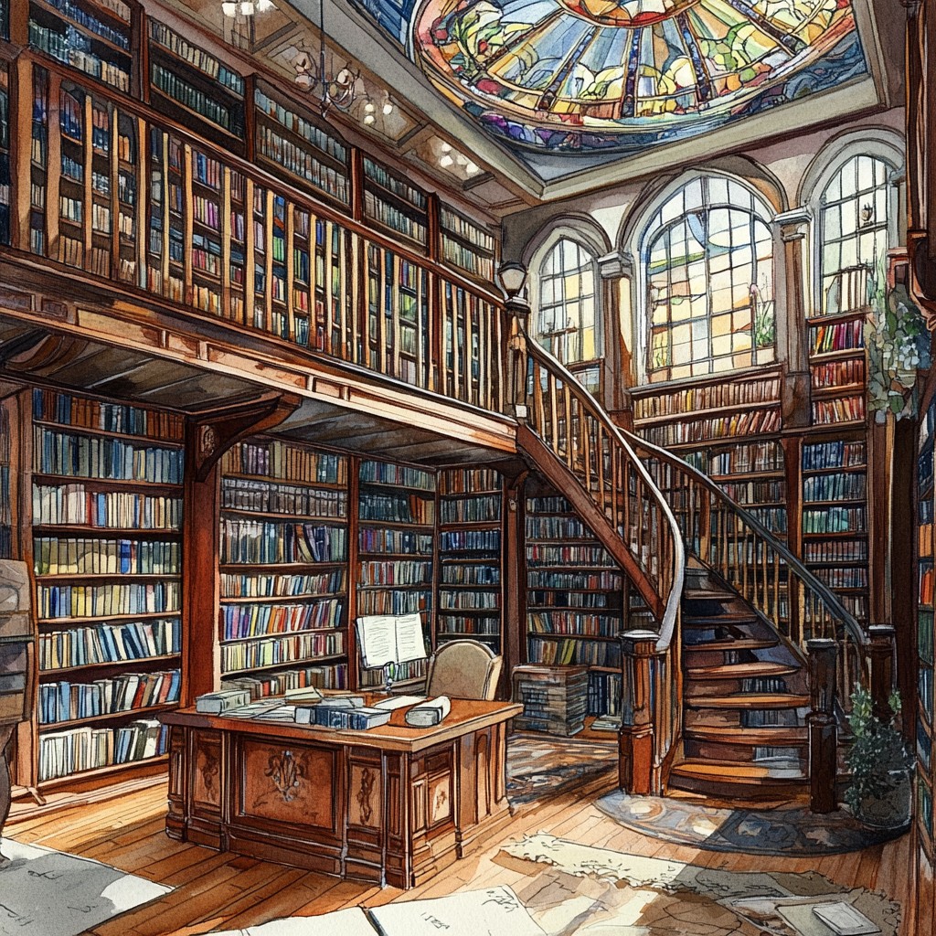 Free Elegant library interior Image - Library, Books, Staircase ...