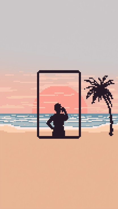 Free Pixel Beach Sunset Image - Pixel, Art, Beach | Download at StockCake