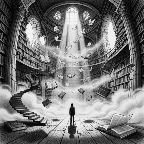 Free Infinite Library Dreams Image - Library, Charcoal, Surreal ...