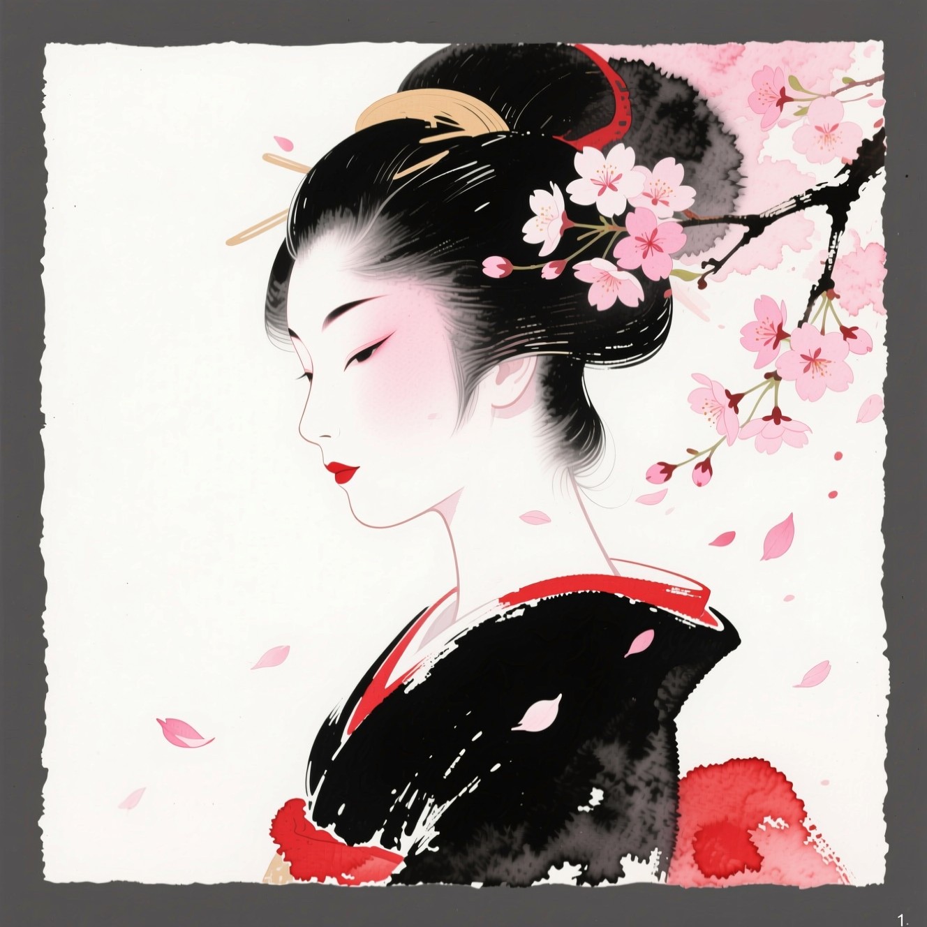 Free Geisha Cherry Blossoms Image - Watercolor, Geisha, Portrait ...