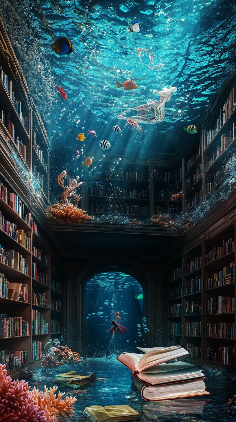 Free Underwater Library Fantasy Image - Underwater, Library, Books ...