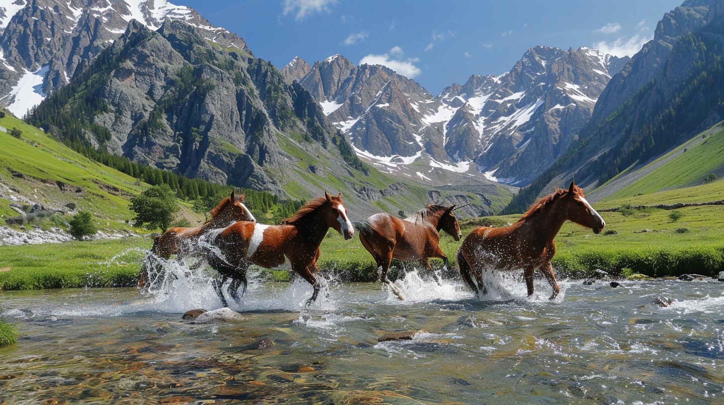 Stallion Streams Free Horses Crossing Stream Image - Horses, Stream, Mountains ...
