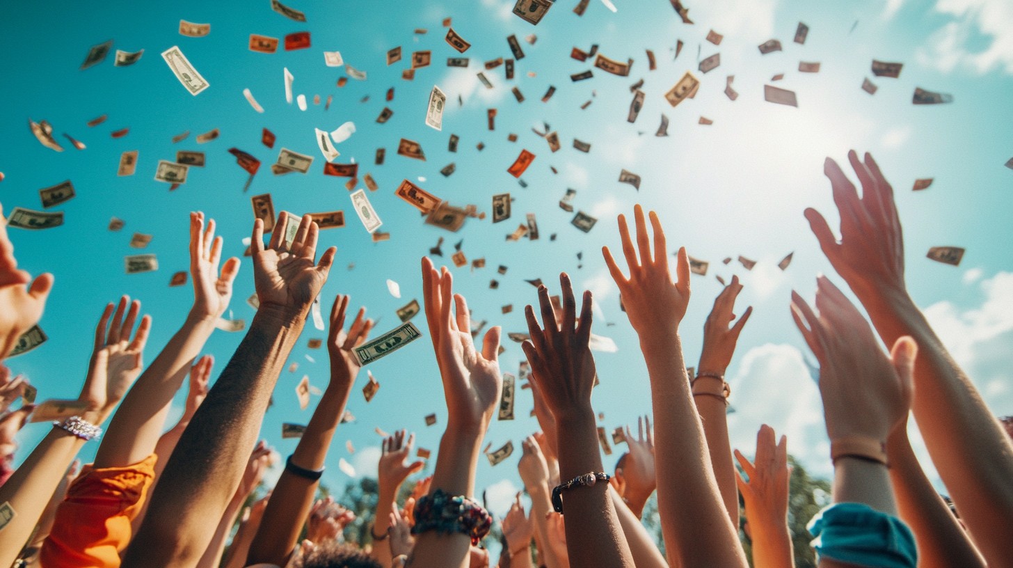 Free Money raining down Image - Money, Crowd, Sky | Download at StockCake