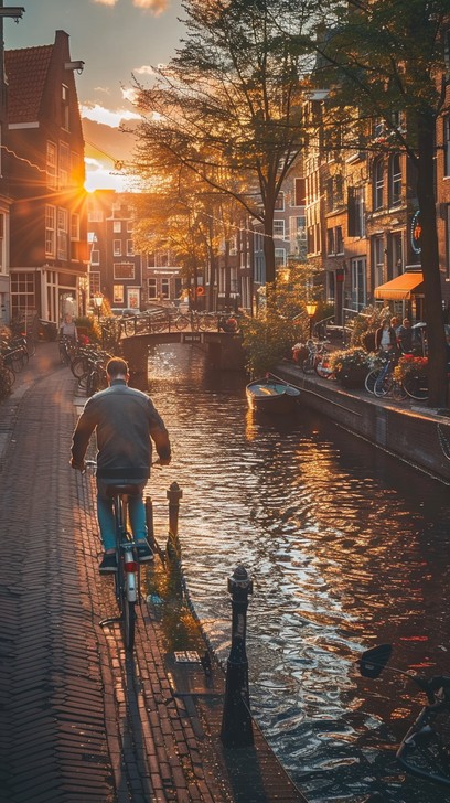 Free Sunset Canal Ride Image - Sunset, Cyclist, Canal | Download 