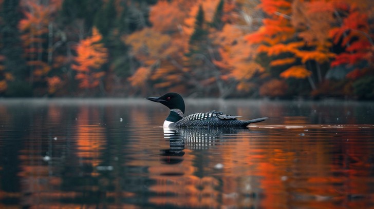 Loon Scene Free Loon on lake Image - Loon, Lake, Autumn | Download at StockCake