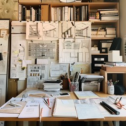 Free Architect's Creative Mess Image - Workspace, Blueprints, Sketches ...