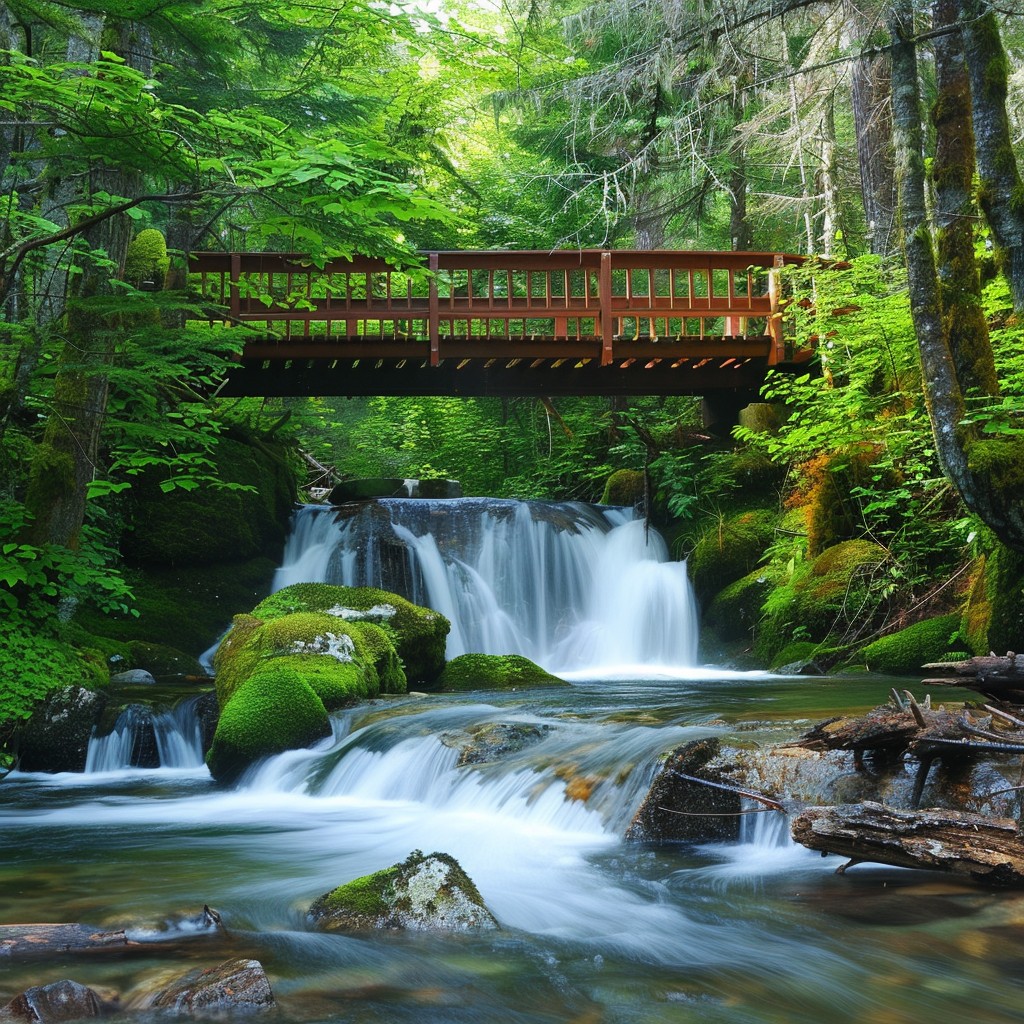 Download Serenity Nature Bridge Image - Forest, Bridge, Waterfall ...
