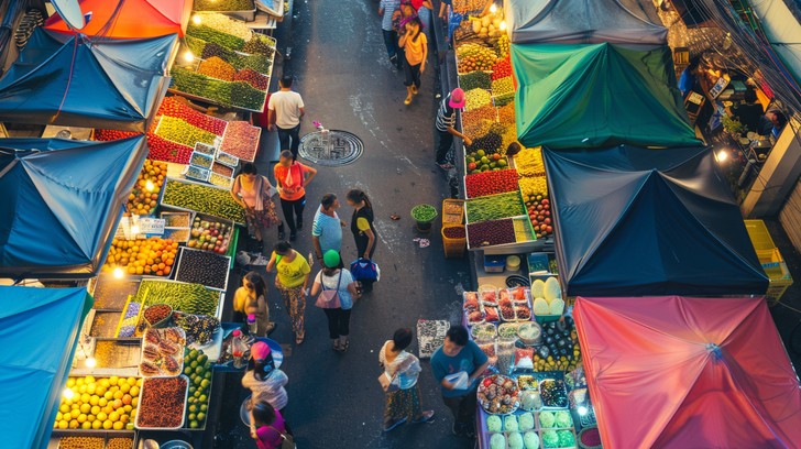 Free Bustling Market Scene Image - Market, Aerial, Shoppers | Download ...