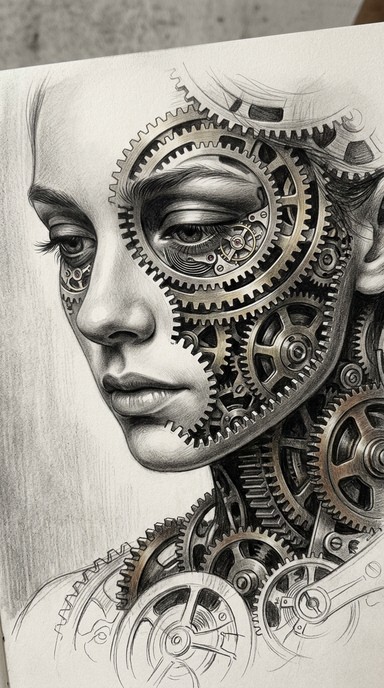 Free Clockwork Mind Illustration Image - Graphite, Portrait, Mechanical ...