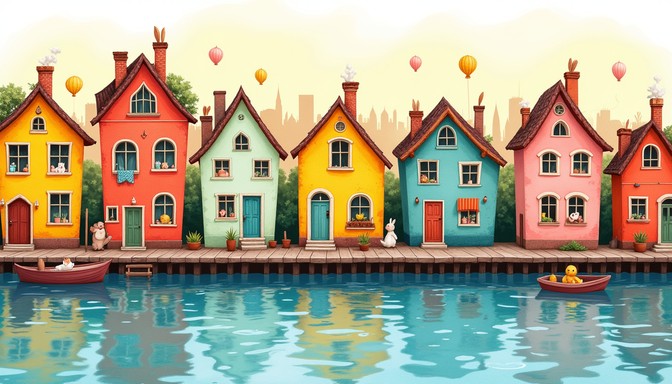 Free Colorful Riverside Homes Image - Colorful, Houses, Waterfront ...