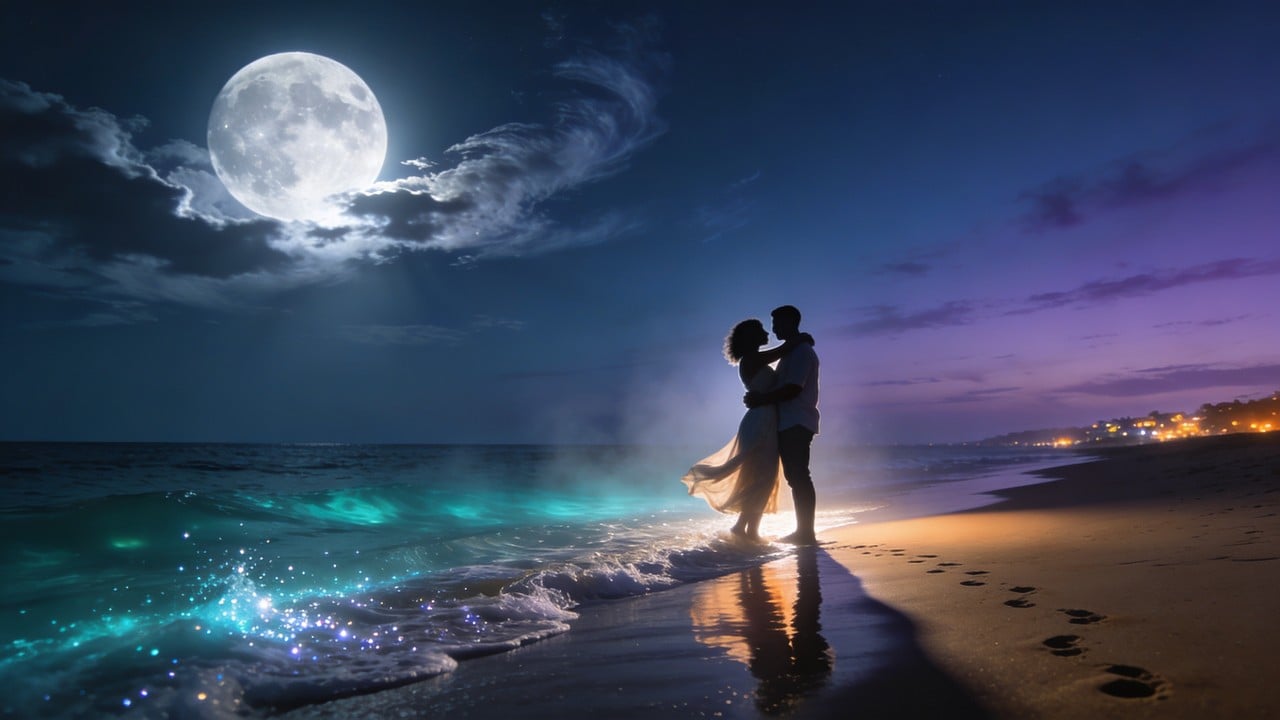 Free Moonlit Romance Embrace Image - Moonlight, Romance, Couple