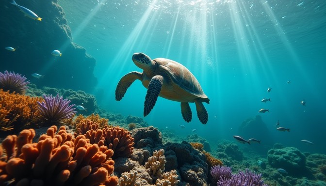 Turtle Ripples Free Sunlit Ocean Realm Image - Turtle, Coral, Underwater | Download at ...