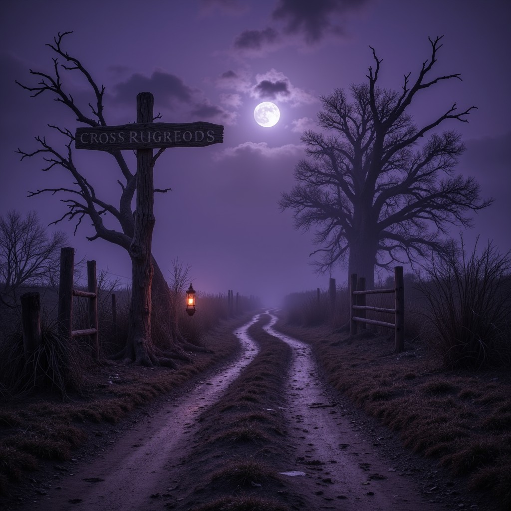 Free Haunted Moonlit Crossroads Image - Crossroads, Twilight, Purple ...
