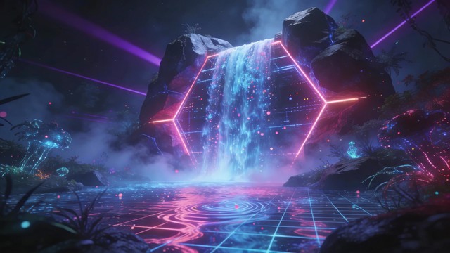 Free Neon Cyberpunk Waterfall Image - Waterfall, Cyberpunk, Neon ...