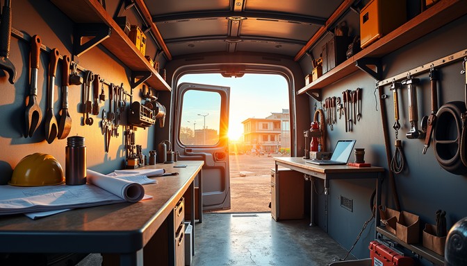 Free Mobile Workshop Interior Image - Tools, Van, Construction ...