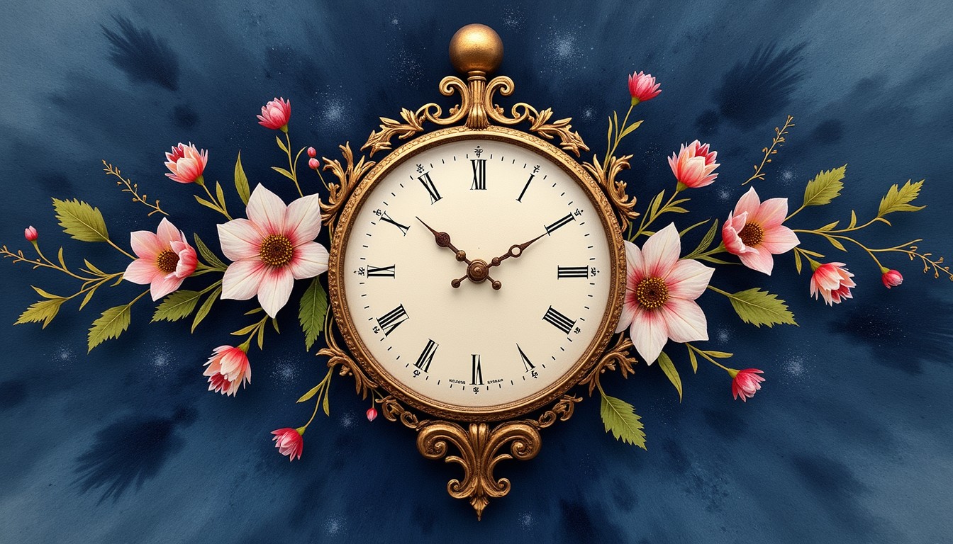 Free Time Blooms Elegantly Image - Clock, Watercolor, Indigo | Download ...