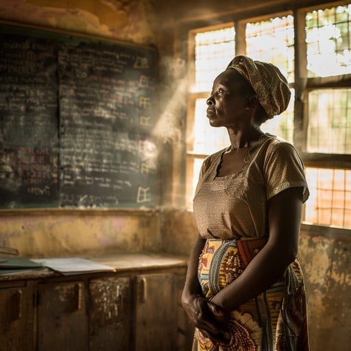 Free Contemplative Classroom Scene Image Woman Classroom Sunlight