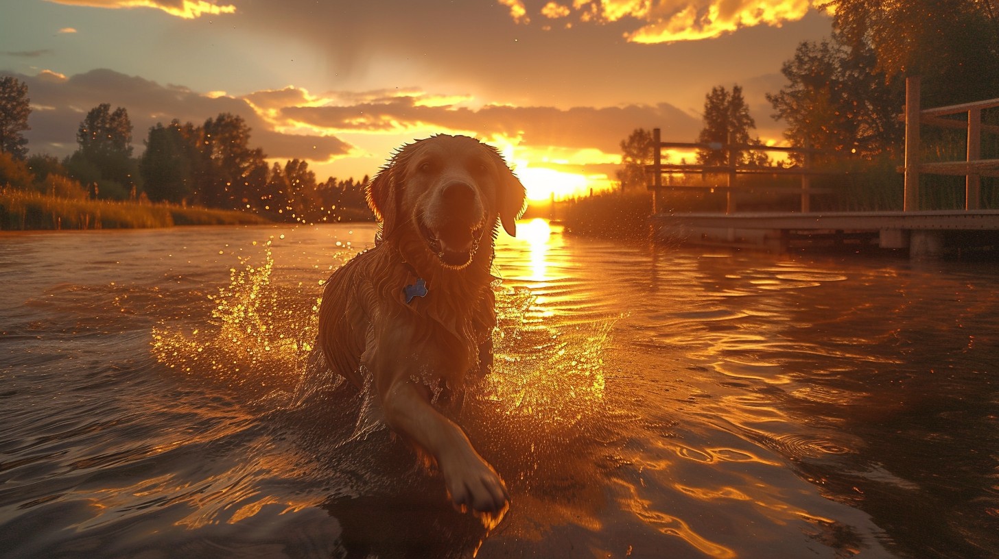 Free Sunset Lake Fetch Image - Golden Retriever, Sunset, Lake ...