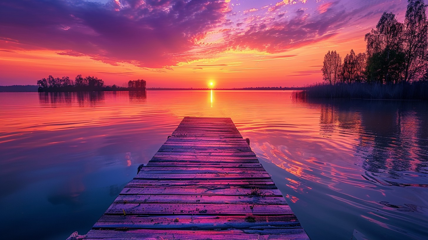 Free Sunset Lake View Image - Sunset, Lake, Pier | Download at StockCake