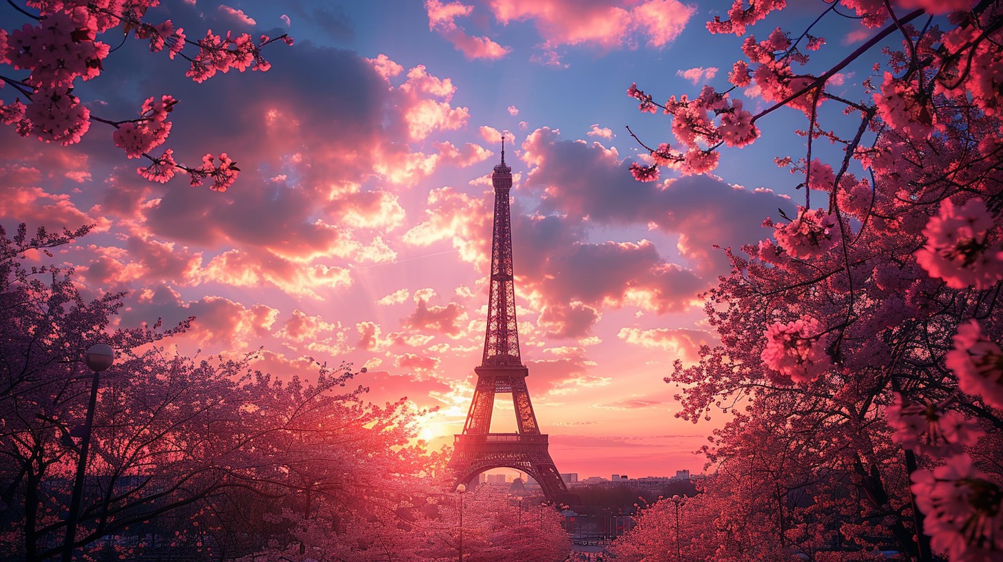 Free Parisian Sunset Blooms Image - Paris, Sunset, Eiffel Tower ...