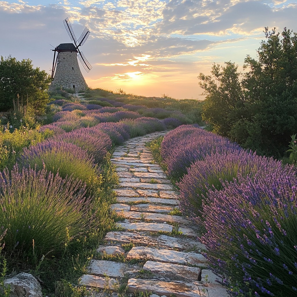 Free Windmill at Sunset Image - Sunset, Windmill, Lavender | Download ...