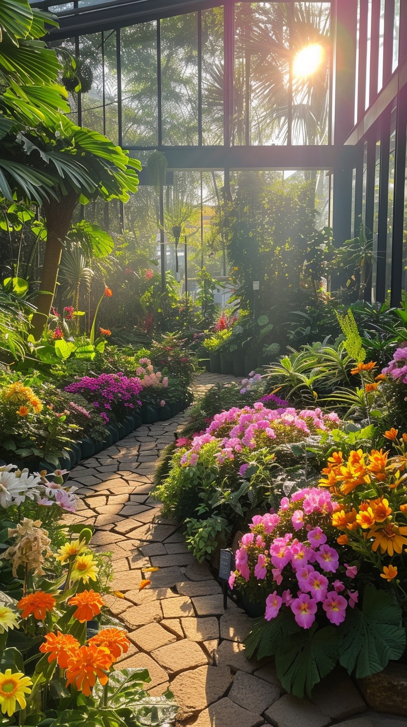 Free Sunlit Flower Pathway Image - Garden, Sunlight, Flowers | Download ...