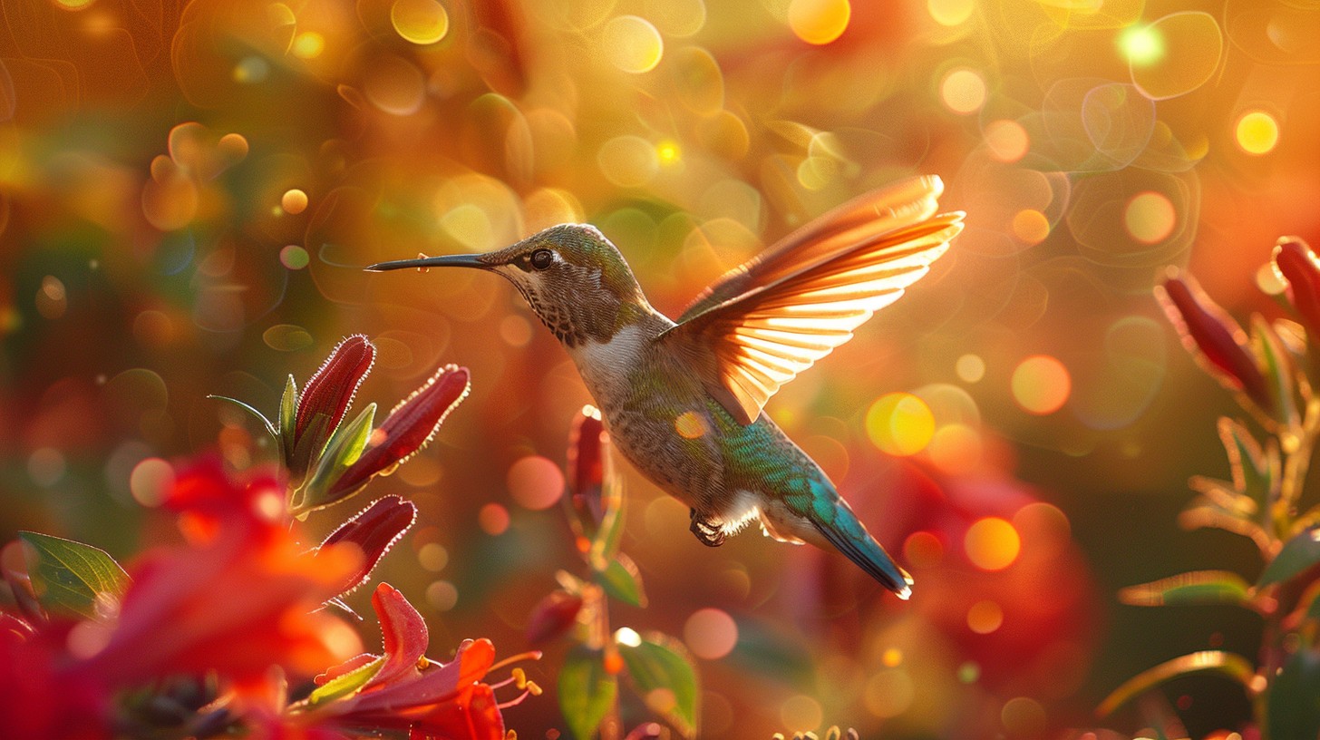 Free Hummingbird Mid-Flight Image - Hummingbird, Sunlight, Flowers ...