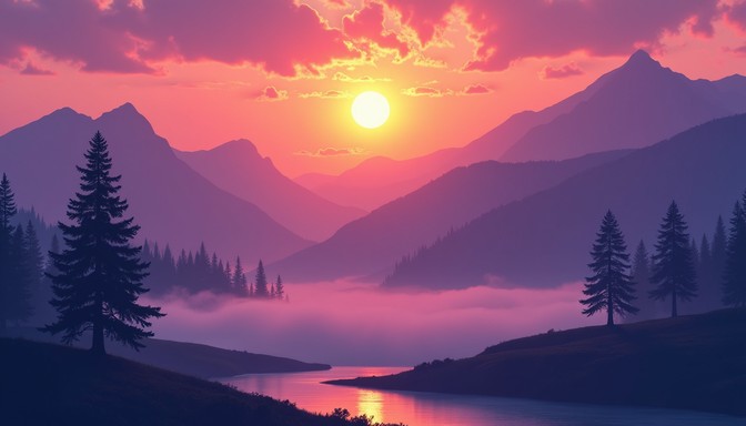 Free Misty Valley Sunrise Image - Sunrise, Mountains, Pixel | Download ...