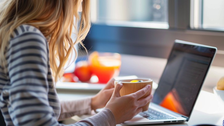 Free Morning Coffee Routine Image - Woman, Coffee, Laptop | Download at ...
