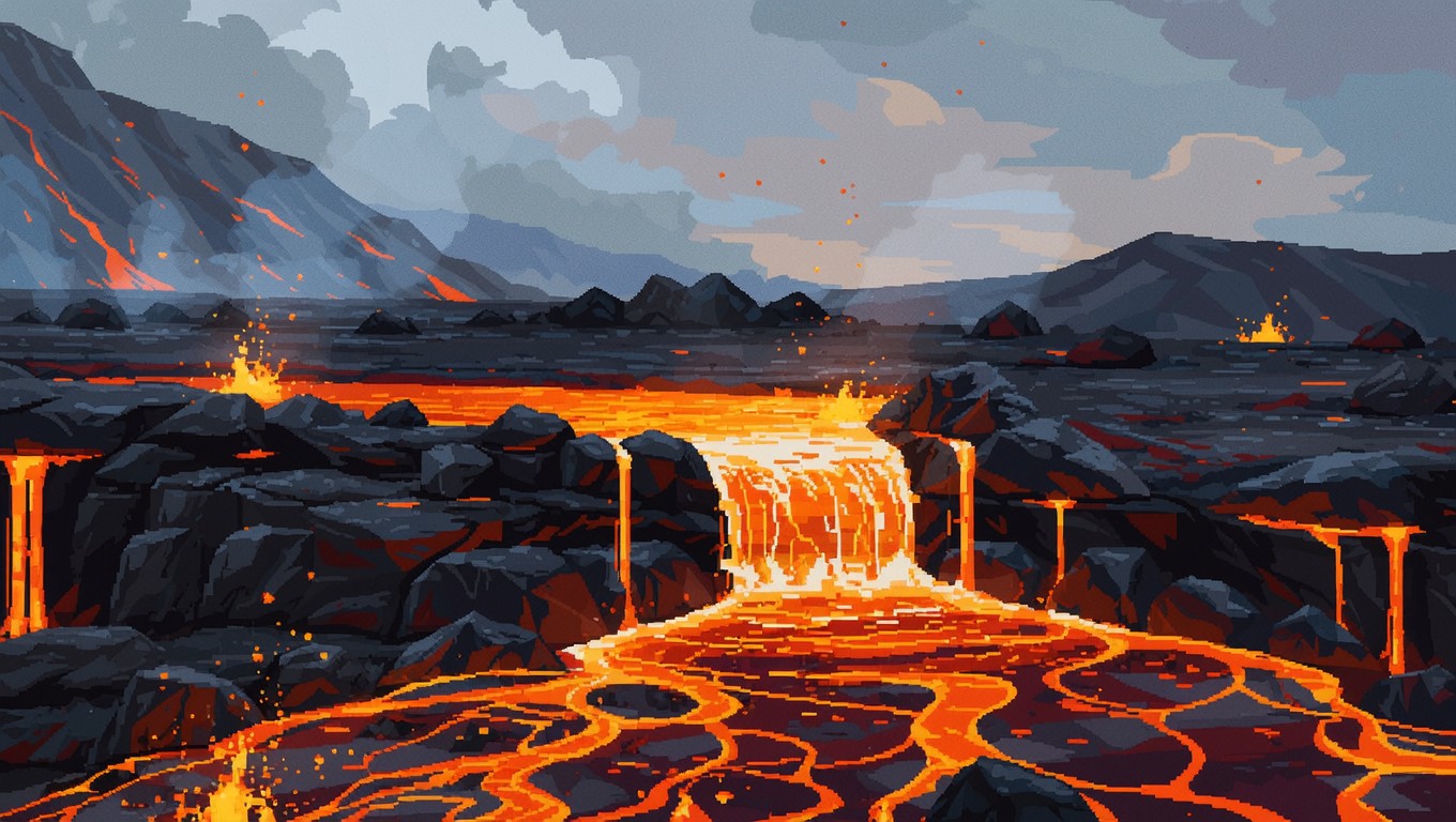 Free Molten Lava Flow Image - Lava, Volcanic, Pixel | Download at StockCake
