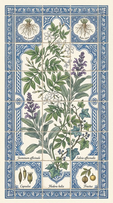 Free Botanical Tile Artwork Image - Botanical, Illustration, Tiles ...